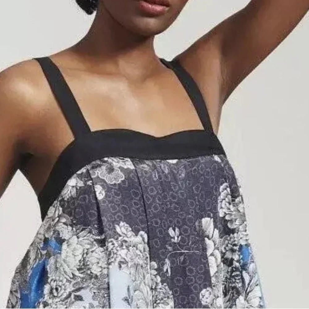 Anthropologie Atsu Black Multi Motif Floral Printed Square Neck Maxi Dress NWT M